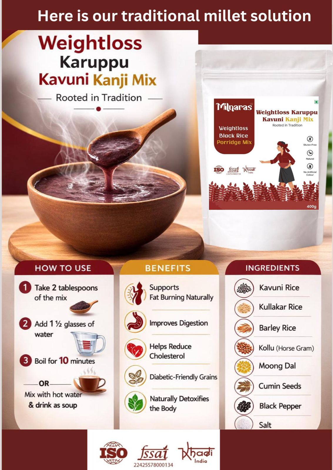 Weight Loss Karuppu Kauni Kanji Mix | Traditional Rice Weight Loss Mix | Weight Loss Mix